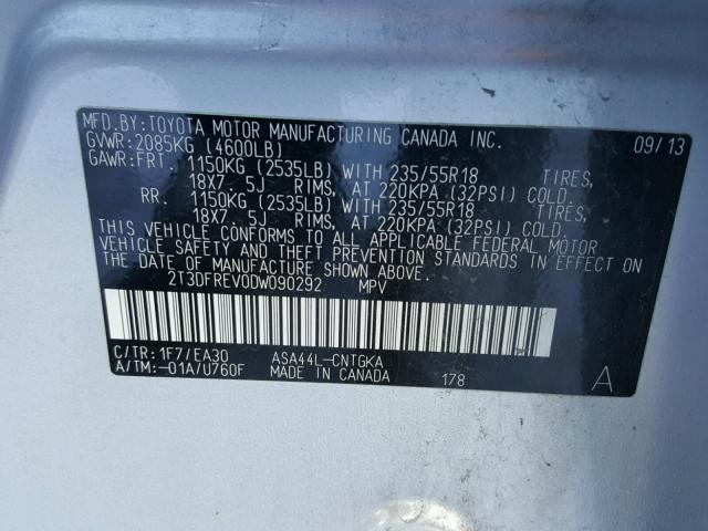 2T3DFREV0DW090292 - 2013 TOYOTA RAV4 LIMIT SILVER photo 10