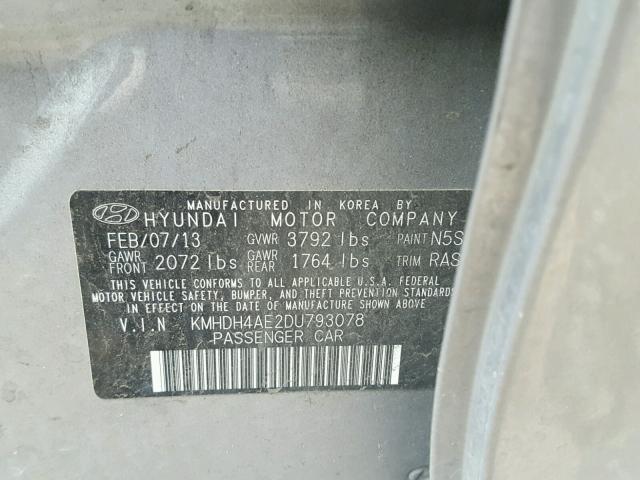 KMHDH4AE2DU793078 - 2013 HYUNDAI ELANTRA GL GRAY photo 10