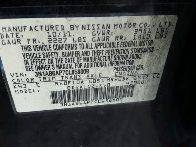 3N1AB6AP7CL658809 - 2012 NISSAN SENTRA 2.0 BLACK photo 10