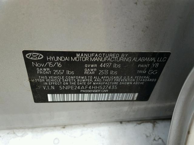 5NPE24AF4HH527435 - 2017 HYUNDAI SONATA SE SILVER photo 10