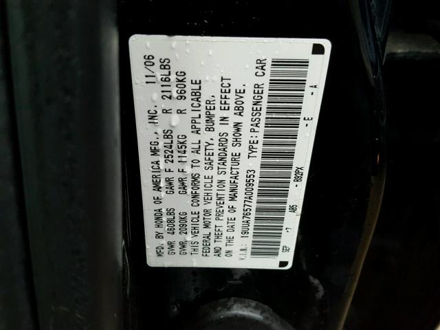 19UUA76577A009553 - 2007 ACURA TL TYPE S BLACK photo 10