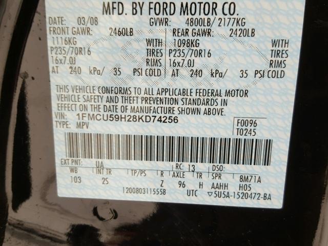 1FMCU59H28KD74256 - 2008 FORD ESCAPE HEV BLACK photo 10