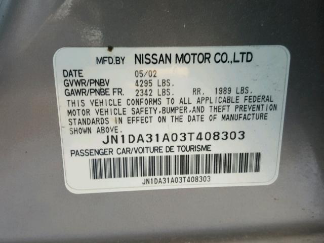 JN1DA31A03T408303 - 2003 NISSAN MAXIMA GLE SILVER photo 10