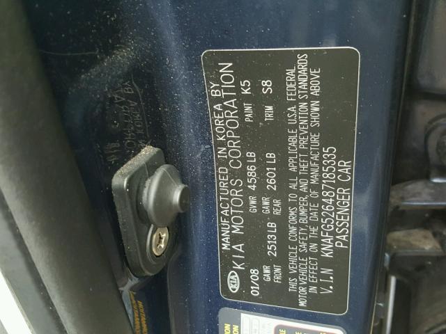 KNAFG526487185335 - 2008 KIA RONDO LX BLUE photo 10