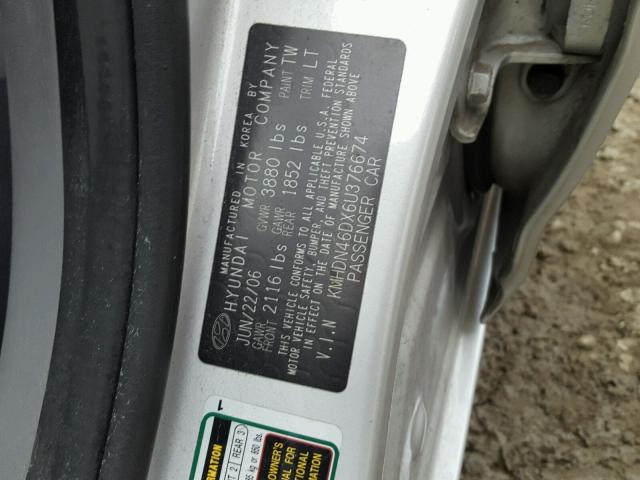 KMHDN46DX6U376674 - 2006 HYUNDAI ELANTRA GL SILVER photo 10