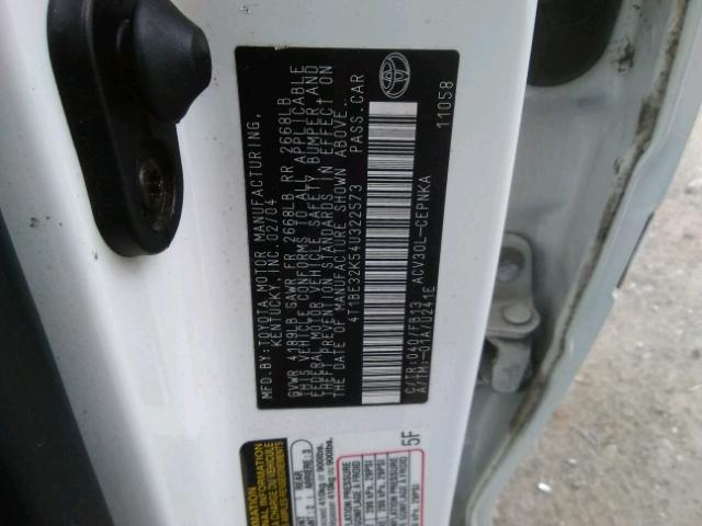 4T1BE32K54U322573 - 2004 TOYOTA CAMRY LE WHITE photo 10
