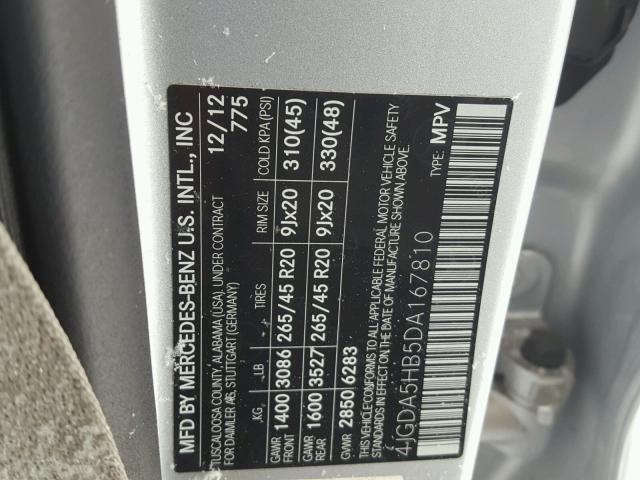 4JGDA5HB5DA167810 - 2013 MERCEDES-BENZ ML 350 4MA SILVER photo 10