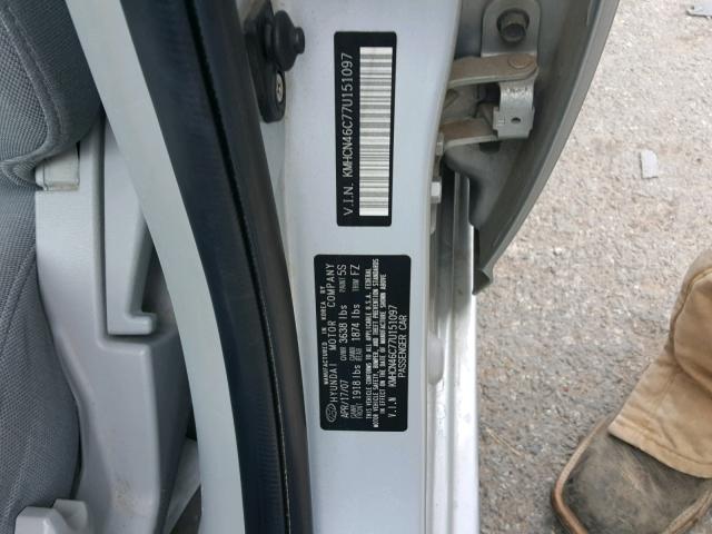 KMHCN46C77U151097 - 2007 HYUNDAI ACCENT GLS SILVER photo 10