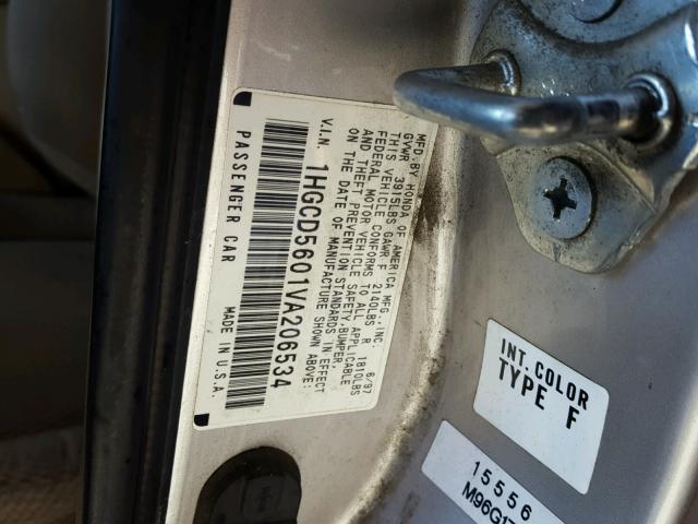 1HGCD5601VA206534 - 1997 HONDA ACCORD SE SILVER photo 10