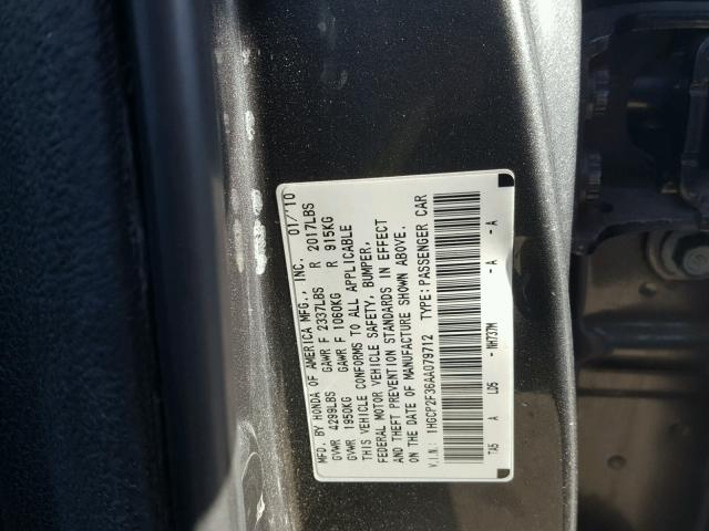 1HGCP2F36AA079712 - 2010 HONDA ACCORD LX GRAY photo 10