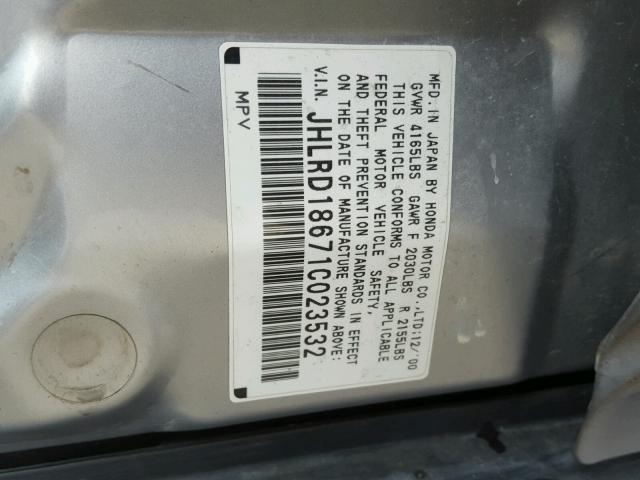 JHLRD18671C023532 - 2001 HONDA CR-V EX SILVER photo 10