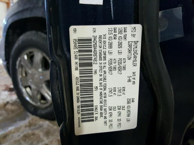 2A4GM68446R874812 - 2006 CHRYSLER PACIFICA T BLUE photo 10