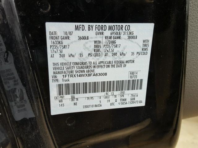 1FTRX14WX8FA63008 - 2008 FORD F150 BLACK photo 10