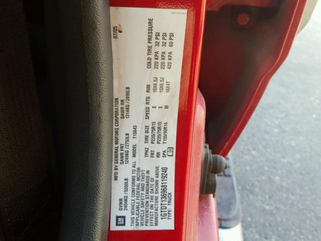 1GTDT136968119240 - 2006 GMC CANYON RED photo 10