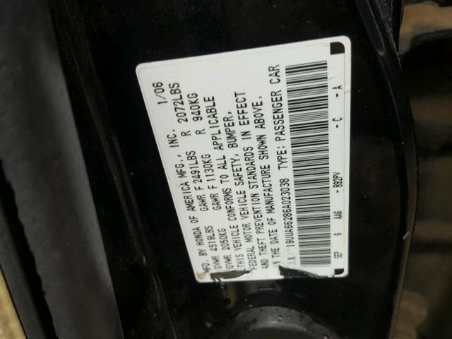 19UUA66286A023038 - 2006 ACURA 3.2TL BLACK photo 10