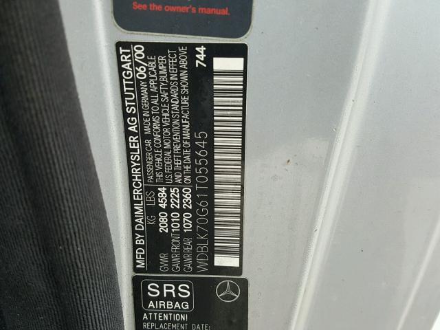 WDBLK70G61T055645 - 2001 MERCEDES-BENZ CLK 430 SILVER photo 10