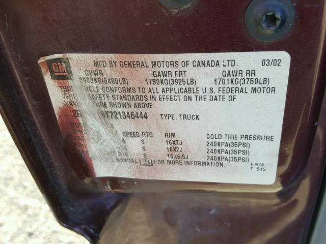 2GCEK19T721346444 - 2002 CHEVROLET SILVERADO BURGUNDY photo 10