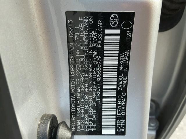 JTDKN3DUXD5685979 - 2013 TOYOTA PRIUS SILVER photo 10