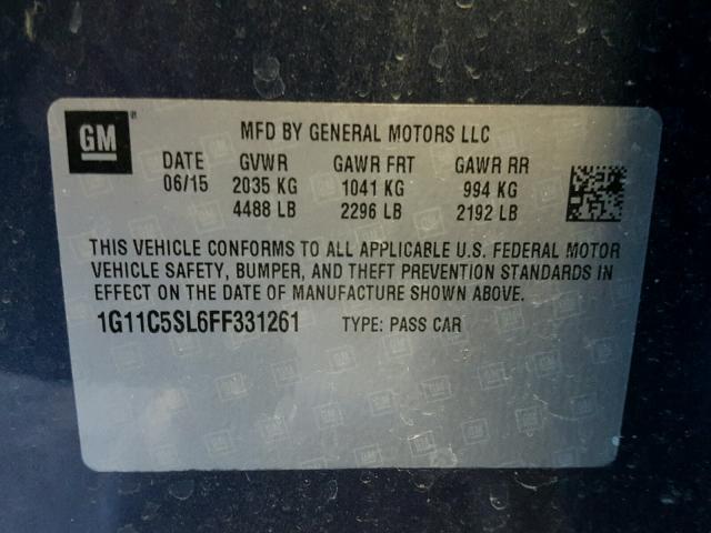 1G11C5SL6FF331261 - 2015 CHEVROLET MALIBU 1LT 紫色 照片 10