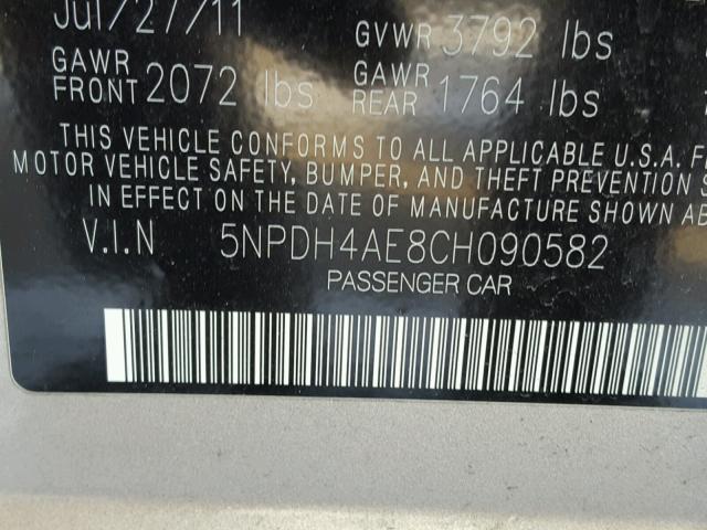 5NPDH4AE8CH090582 - 2012 HYUNDAI ELANTRA GL GRAY photo 10