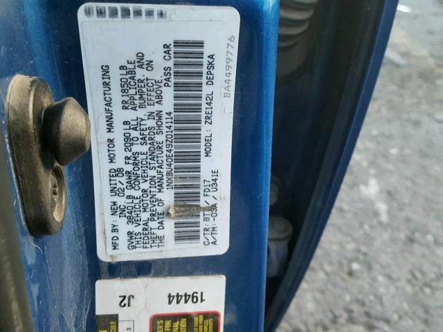 1NXBU40E49Z014114 - 2009 TOYOTA COROLLA BA BLUE photo 10