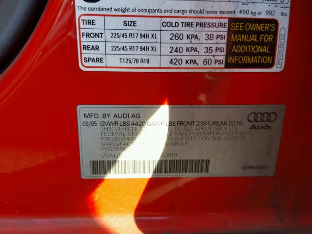 WAUNF78P26A066399 - 2006 AUDI A3 2.0 PRE RED photo 10