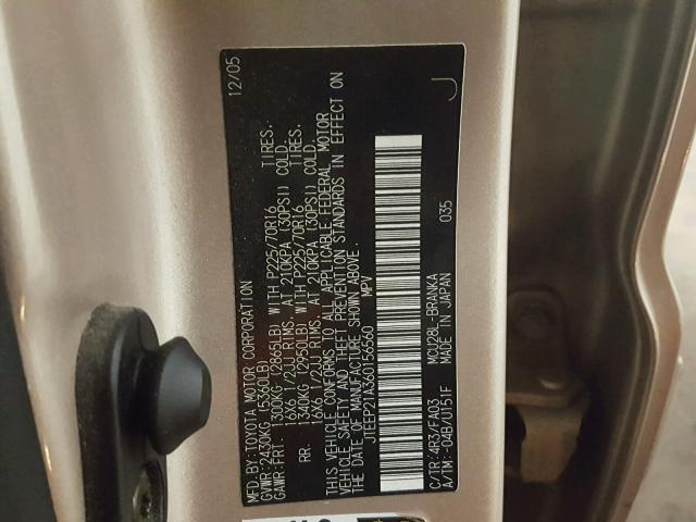 JTEEP21A360156560 - 2006 TOYOTA HIGHLANDER GOLD photo 10