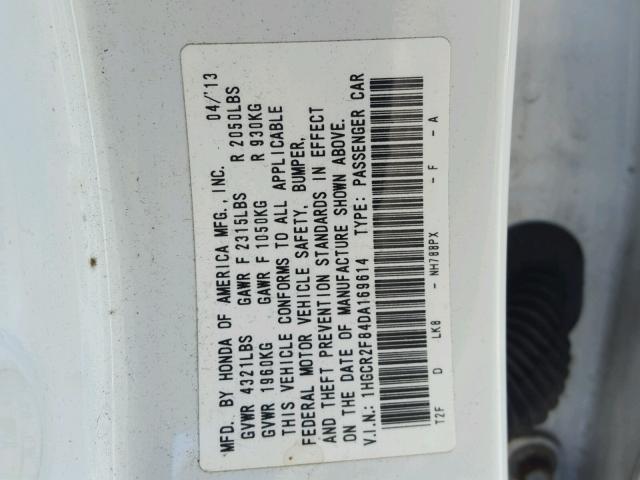 1HGCR2F84DA169614 - 2013 HONDA ACCORD EXL WHITE photo 10