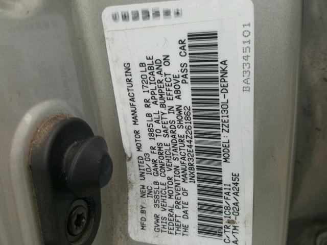 1NXBR32E44Z261862 - 2004 TOYOTA COROLLA CE GRAY photo 10