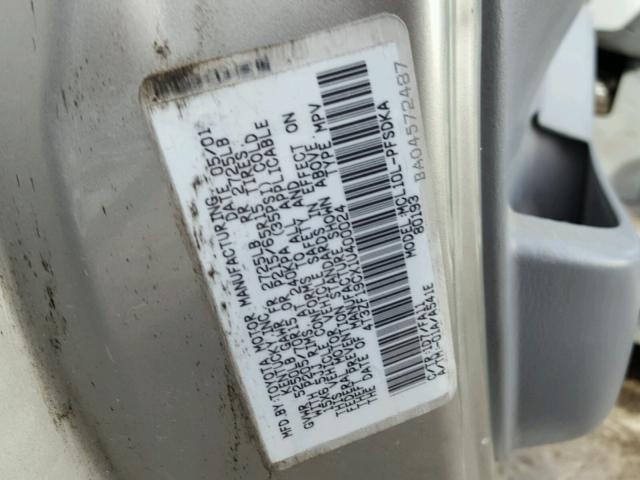 4T3ZF19CX1U400024 - 2001 TOYOTA SIENNA CE SILVER photo 10