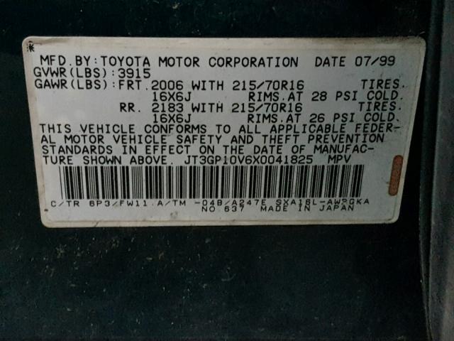 JT3GP10V6X0041825 - 1999 TOYOTA RAV4 GREEN photo 10