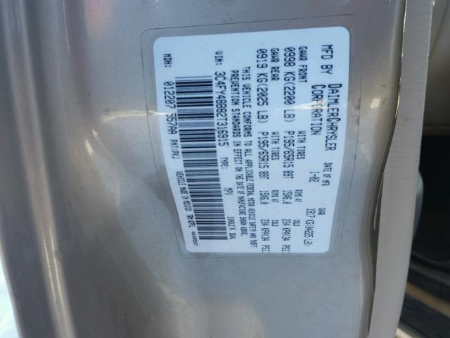 3C4FY48B82T316915 - 2002 CHRYSLER PT CRUISER SILVER photo 10