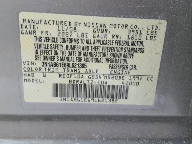 3N1AB61E69L621385 - 2009 NISSAN SENTRA 2.0 GOLD photo 10