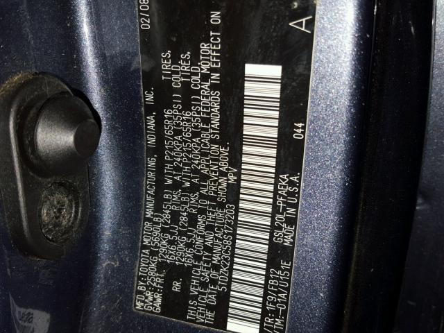 5TDZK23C58S173203 - 2008 TOYOTA SIENNA CE BLUE photo 10