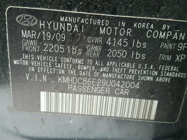 KMHDC86E29U042004 - 2009 HYUNDAI ELANTRA TO BLACK photo 10