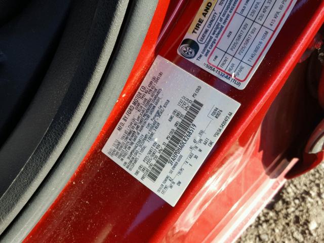 3FAHP0HA0CR268519 - 2012 FORD FUSION SE RED photo 10