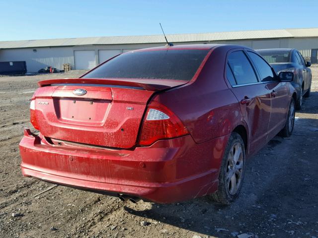 3FAHP0HA0CR268519 - 2012 FORD FUSION SE RED photo 4