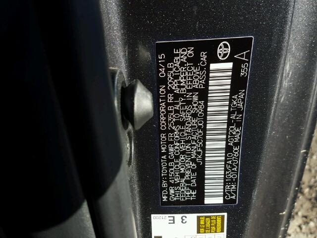 JTKJF5C70FJ010984 - 2015 TOYOTA SCION TC ნაცრისფერი ფოტო 10