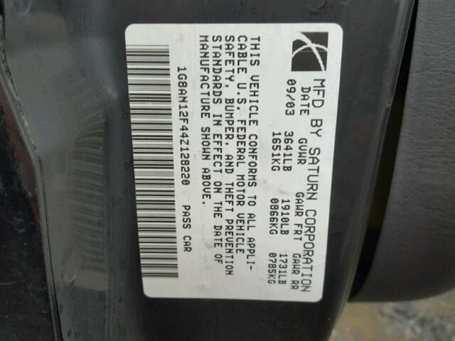 1G8AN12F44Z128220 - 2004 SATURN ION LEVEL 黑色 照片 10