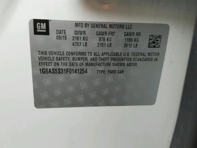 1G6AS5S31F0141254 - 2015 CADILLAC CTS PERFOR Biały zdjęcie 10