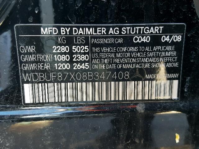 WDBUF87X08B347408 - 2008 MERCEDES-BENZ E 350 4MAT BLACK photo 10