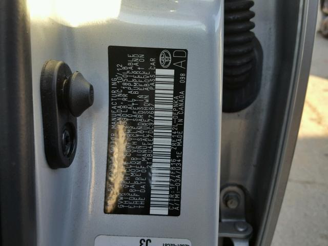 2T1BU4EE7DC977687 - 2013 TOYOTA COROLLA BA SILVER photo 10