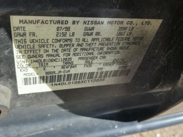 1N4DL01D6XC112035 - 1999 NISSAN ALTIMA XE BLACK photo 10