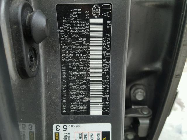 2T1BR32E58C931233 - 2008 TOYOTA COROLLA CE GRAY photo 10