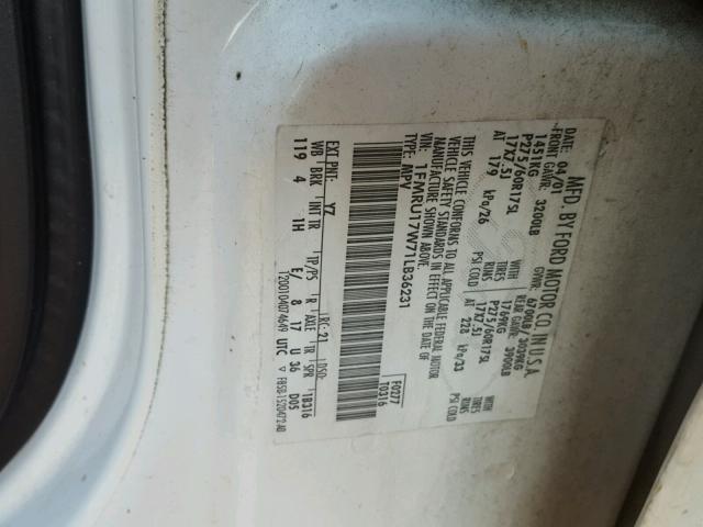 1FMRU17W71LB36231 - 2001 FORD EXPEDITION WHITE photo 10