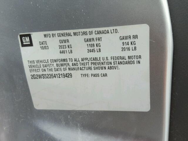 2G2WS522641219429 - 2004 PONTIAC GRAND PRIX Gümüş foto 10