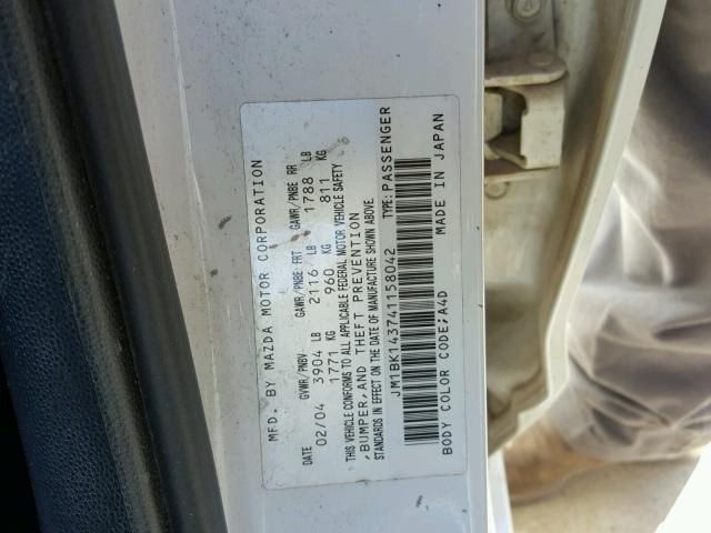 JM1BK143741158042 - 2004 MAZDA 3 HATCHBAC WHITE photo 10