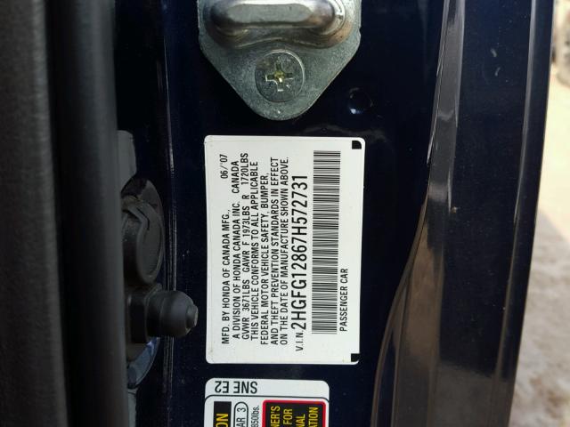 2HGFG12867H572731 - 2007 HONDA CIVIC EX BLUE photo 10