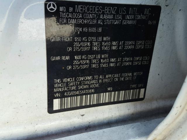 4JGAB54E5XA130616 - 1999 MERCEDES-BENZ ML 320 WHITE photo 10