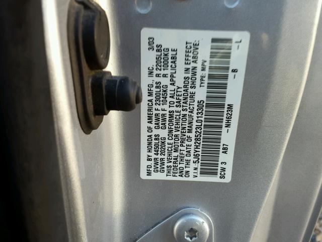 5J6YH28523L013305 - 2003 HONDA ELEMENT EX SILVER photo 10